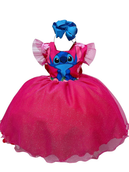 Vestido de fiesta rosa con purpurina de Lilo y Stitch