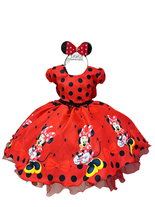 Vestido infantil de Minnie Mouse rojo para fiestas de lujo