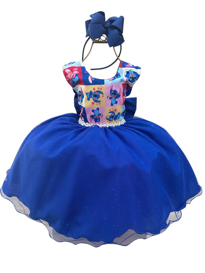 Vestido de fiesta azul real de Lilo Stitch y Angel para niños