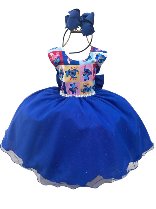 Vestido de fiesta azul real de Lilo Stitch y Angel para niños