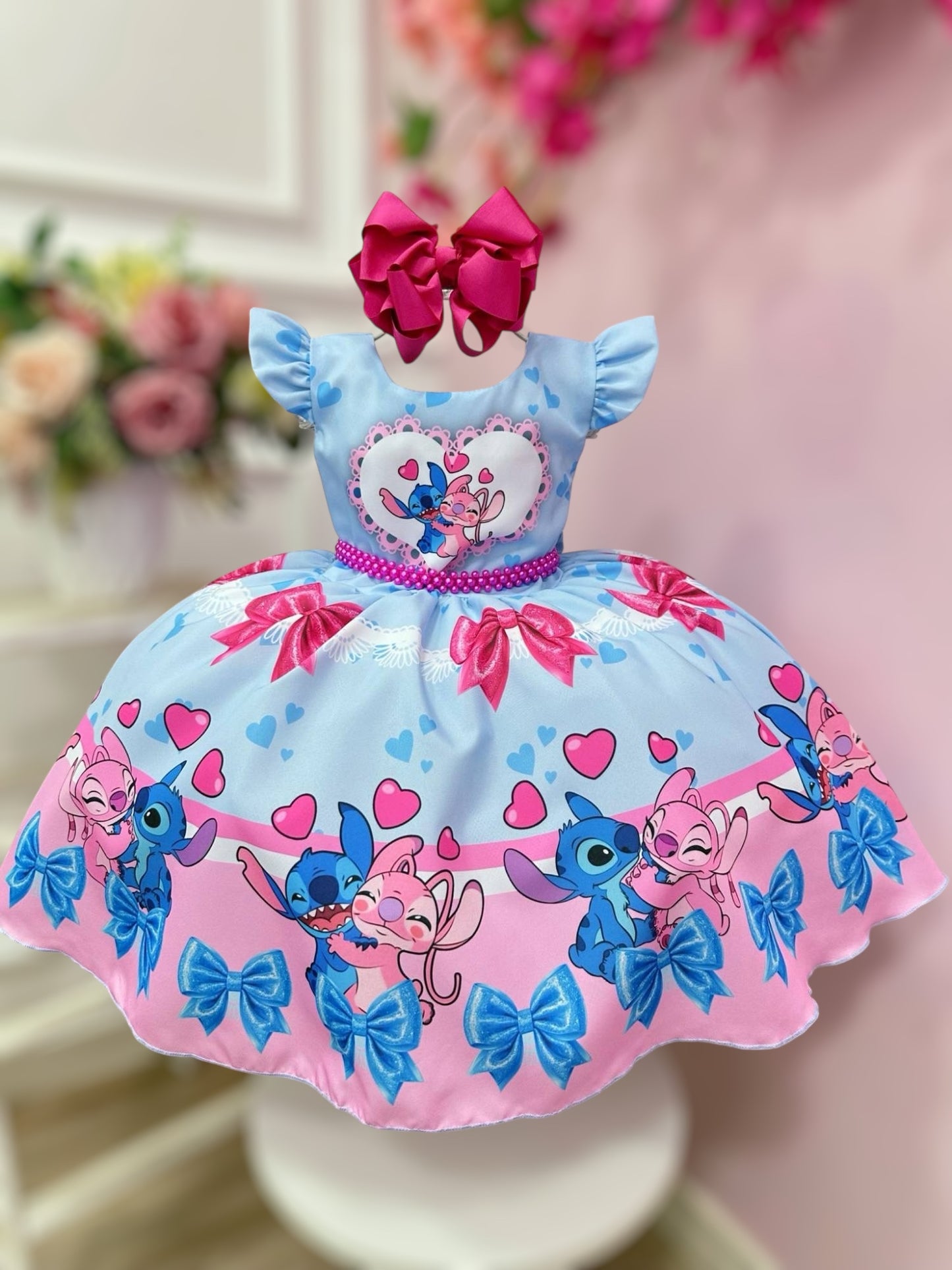 Vestido de fiesta azul de Lilo Stitch y Ángel para niños