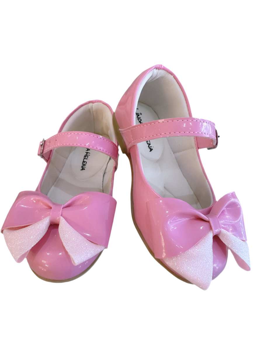 Zapatos de charol rosa chicle con aplique de lazo de lujo 