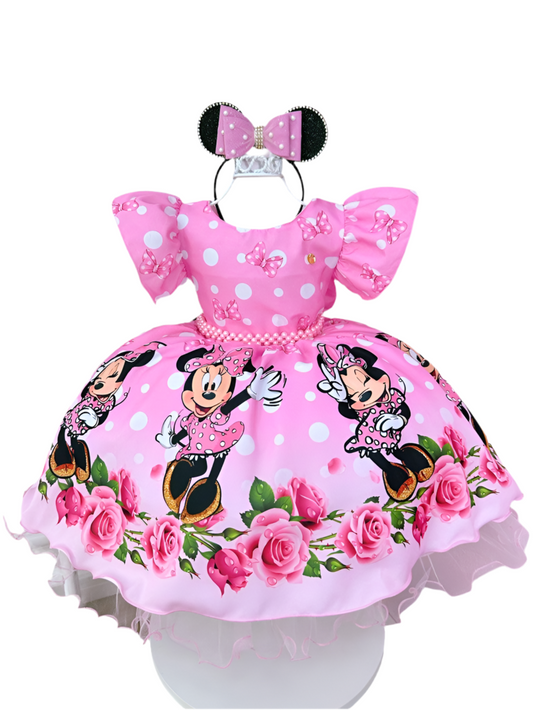 Vestido floral de Minnie Mouse con rosas y perlas para fiestas