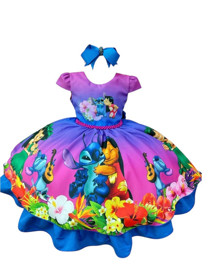 Vestido infantil colorido de Lilo y Stitch con perlas para fiestas