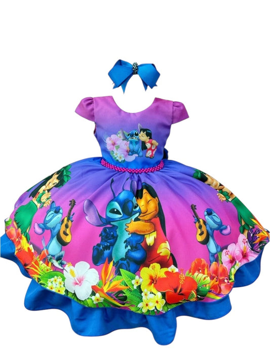 Vestido infantil colorido de Lilo y Stitch con perlas para fiestas