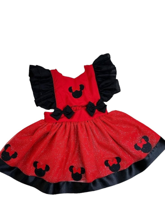 Mono rojo de Minnie Mouse con lazo y falda de purpurina de lujo