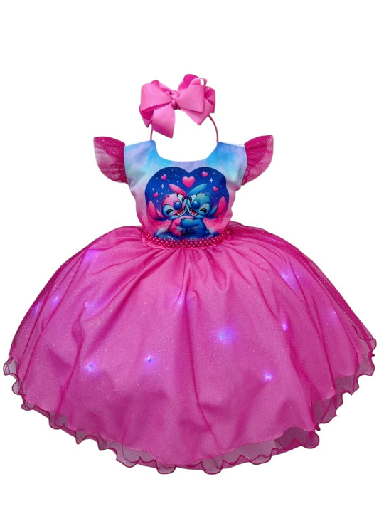 Vestido infantil de Lilo Stitch y Ángel con falda de fiesta LED