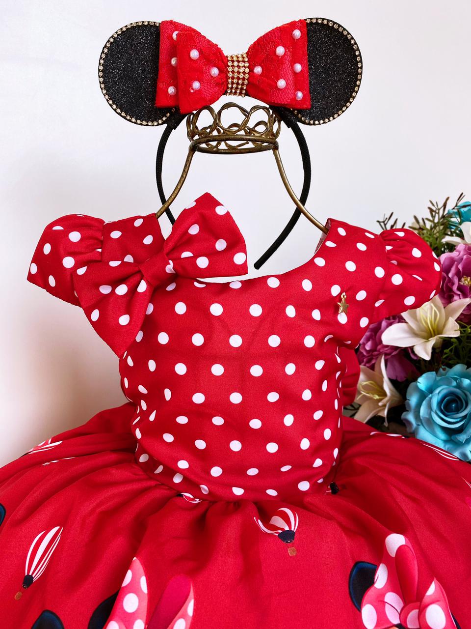 Vestido Infantil Minnie Rojo Lunares Blancos Con Lazo 