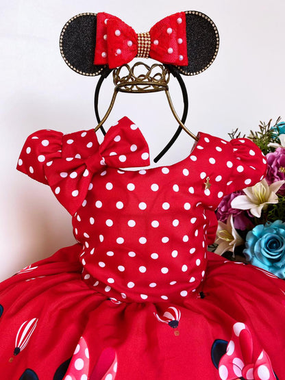 Vestido Infantil Minnie Rojo Lunares Blancos Con Lazo 