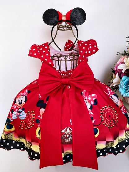 Vestido Infantil Minnie Rojo Lunares Blancos Con Lazo 
