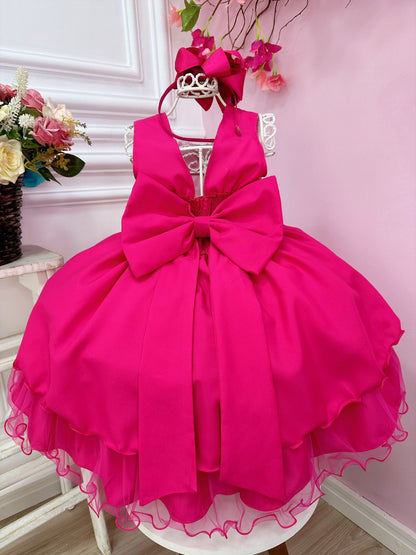 Vestido infantil de Barbie con busto de lentejuelas rosas y broche de lazo