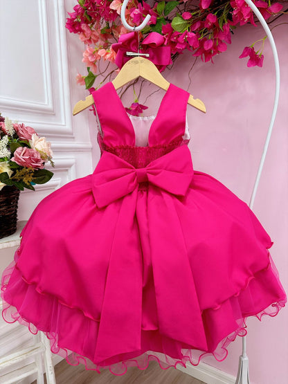 Vestido infantil de Barbie con busto de lentejuelas rosas y broche de lazo