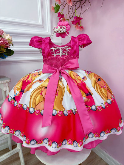Vestido de busto rosa de Barbie con encaje y flor para el cabello