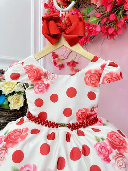 Vestido infantil blanco roto con rosas en primavera de lujo
