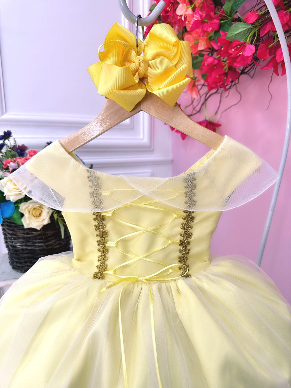 Vestido infantil de princesa La Bella y la Bestia con busto trenzado