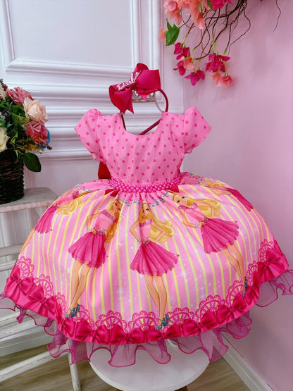 Vestido rosa y rosa de Barbie con pedrería y perlas