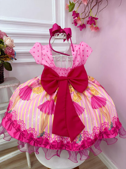 Vestido rosa y rosa de Barbie con pedrería y perlas