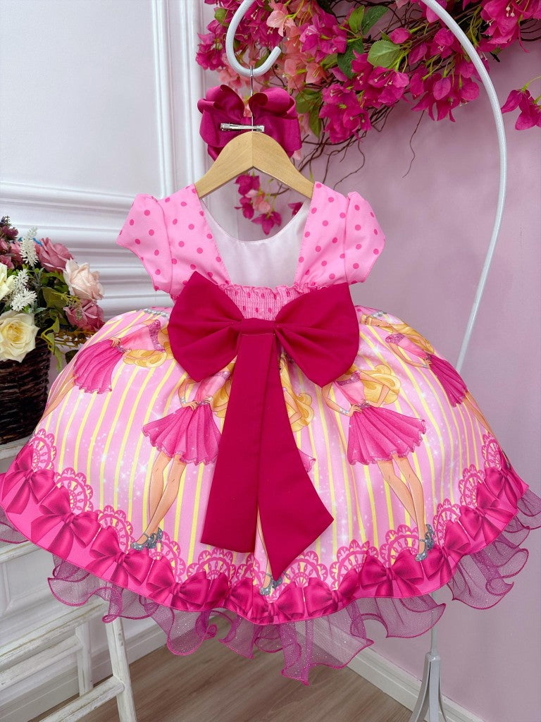 Vestido rosa y rosa de Barbie con pedrería y perlas