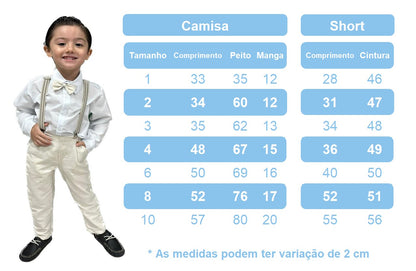 Conjunto formal con short con tirantes, corbata gris y camisa blanca