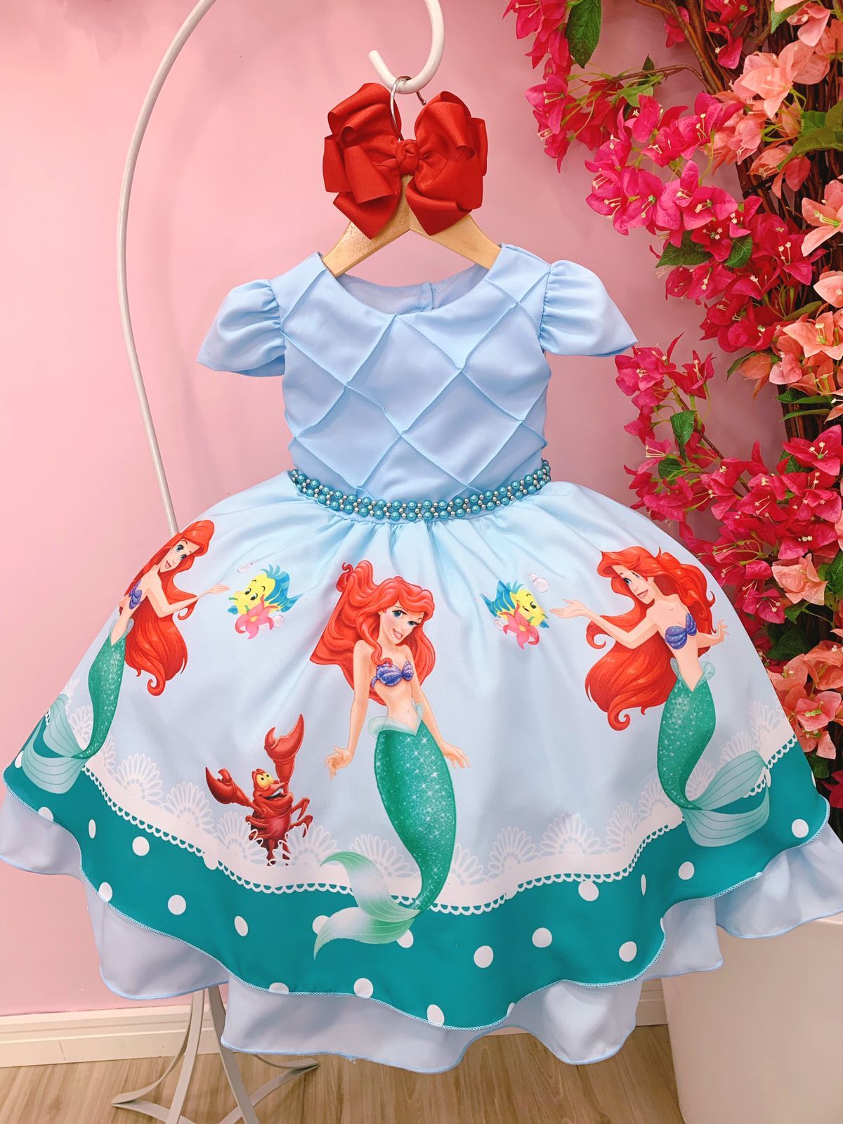 Vestido de princesa sirena Ariel con cinturón de perlas