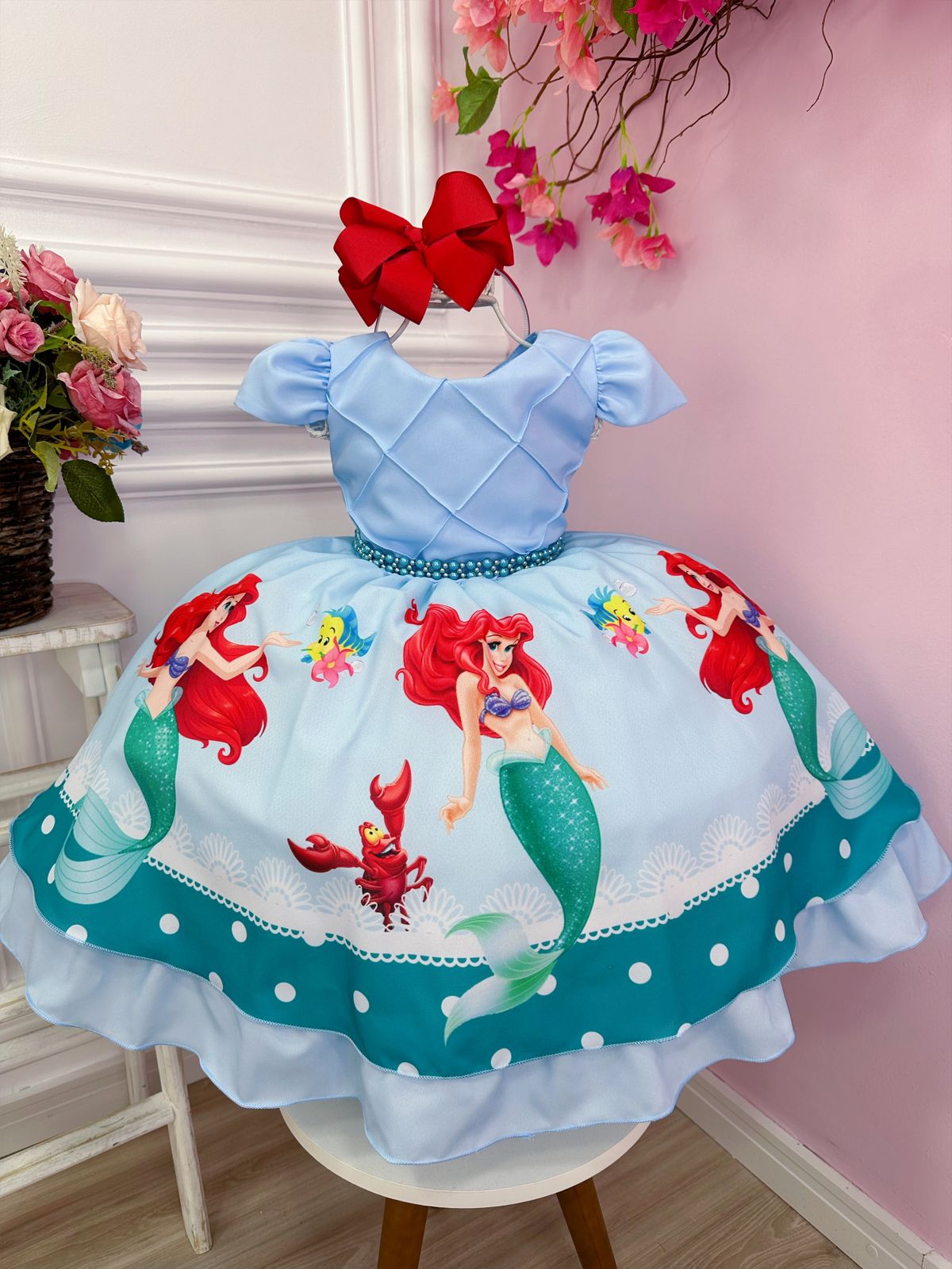 Vestido de princesa sirena Ariel con cinturón de perlas