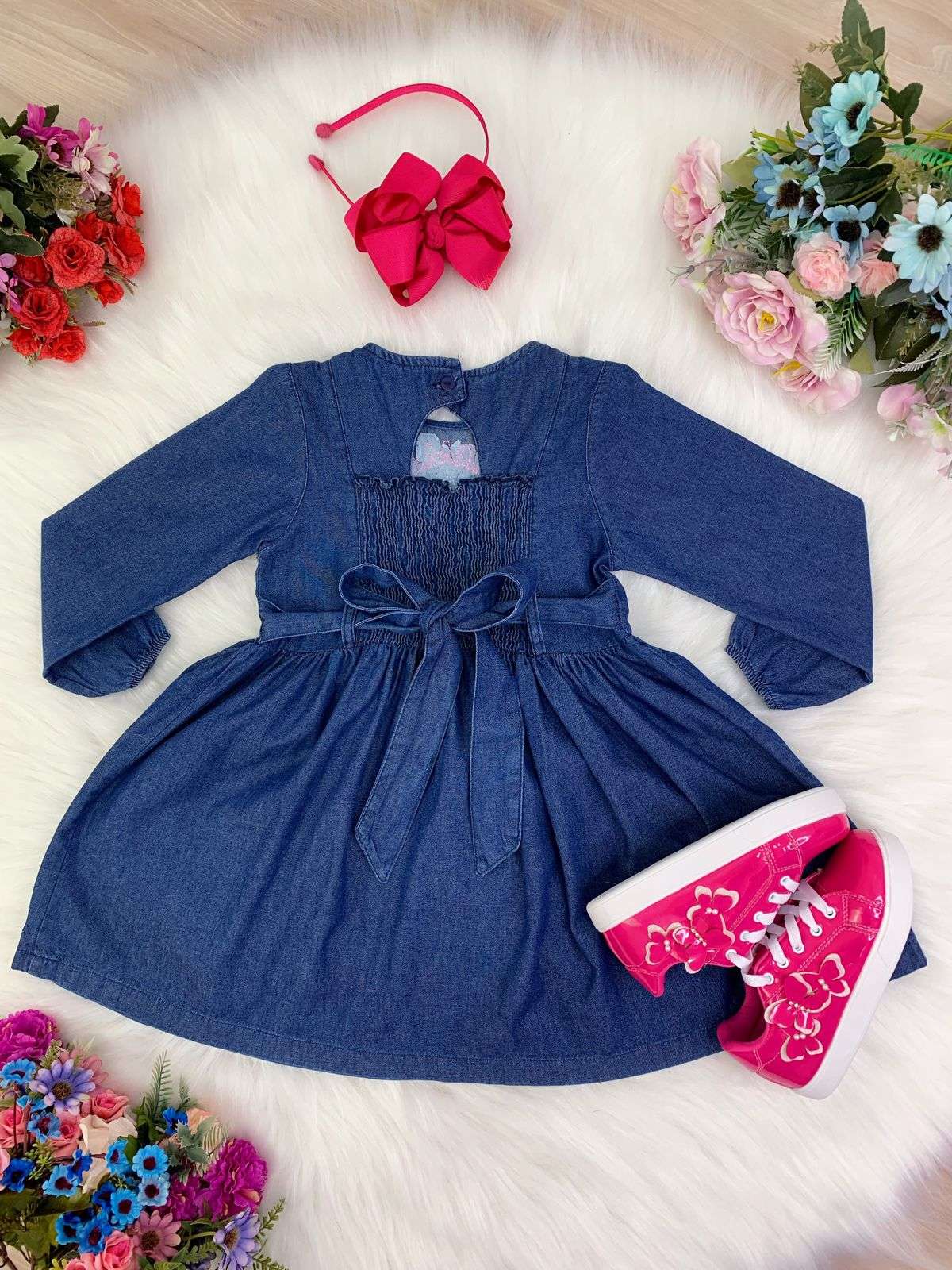 Vestido vaquero infantil con manga larga estilo sirena fuera de servicio
