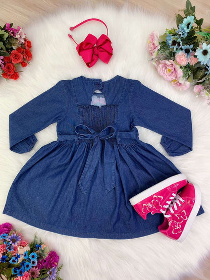 Vestido vaquero infantil con manga larga estilo sirena fuera de servicio
