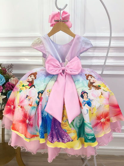 Vestido de princesa rosa con pecho acanalado y cinturón de perlas