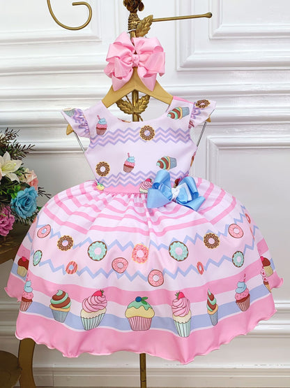 Vestido Infantil Rosa Dulce Mundo Confitería con Broche