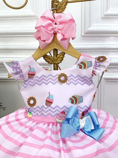 Vestido Infantil Rosa Dulce Mundo Confitería con Broche