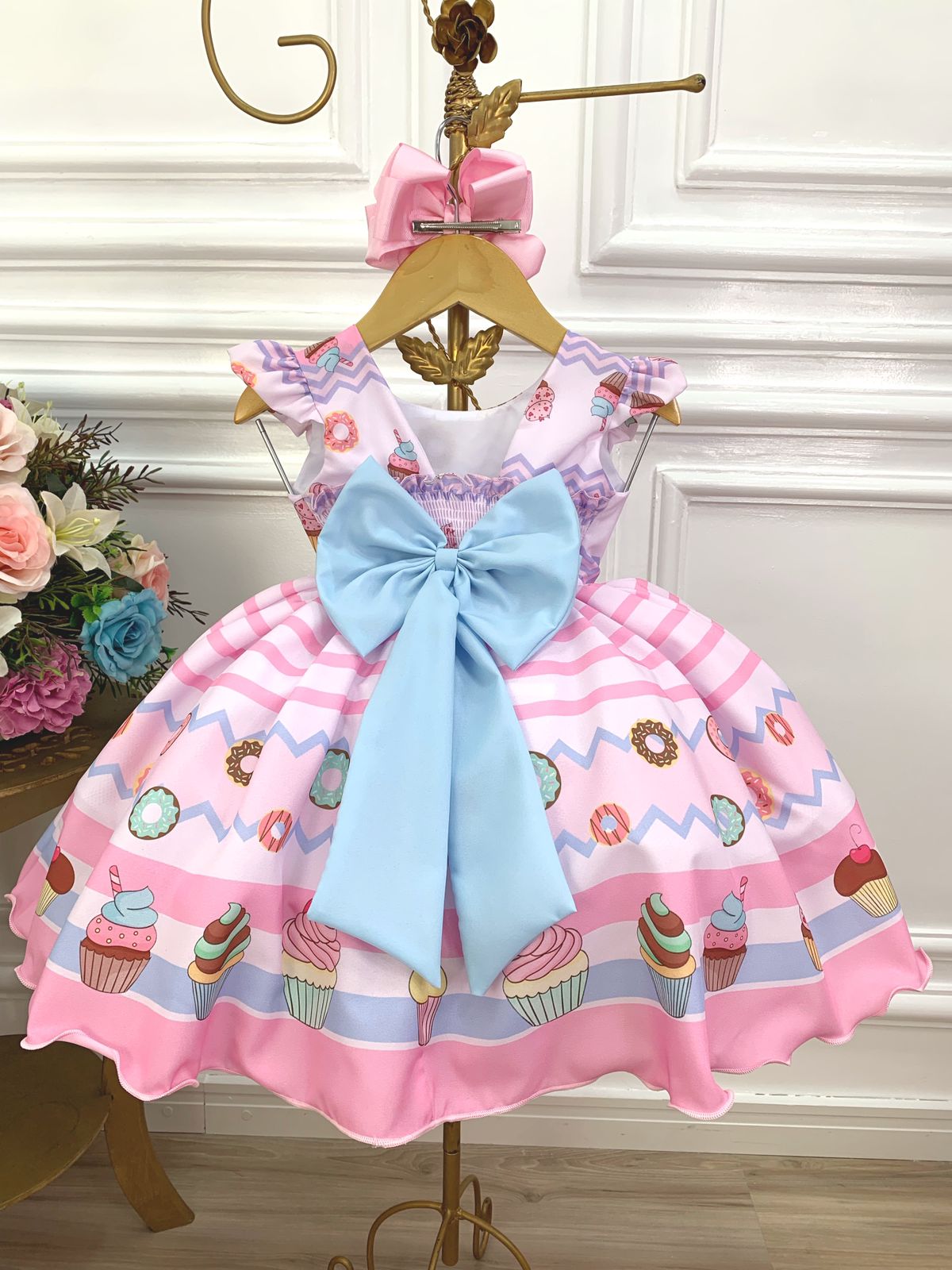 Vestido Infantil Rosa Dulce Mundo Confitería con Broche
