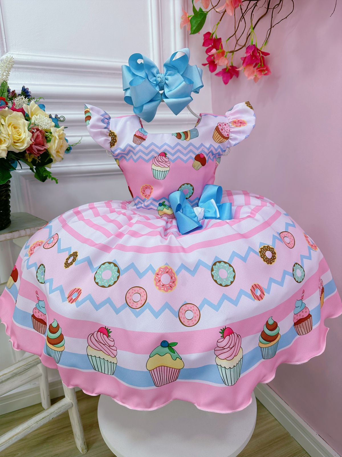 Vestido Infantil Rosa Dulce Mundo Confitería con Broche