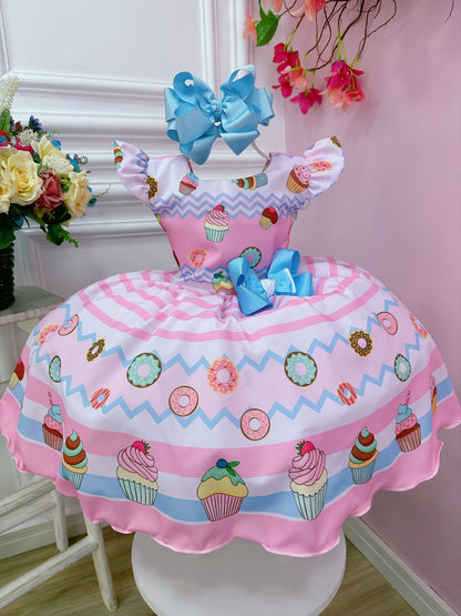 Vestido Infantil Rosa Dulce Mundo Confitería con Broche