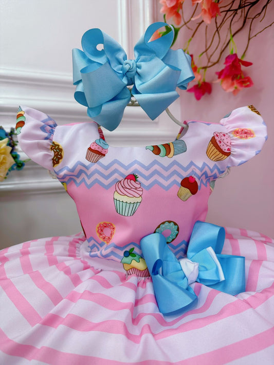 Vestido Infantil Rosa Dulce Mundo Confitería con Broche