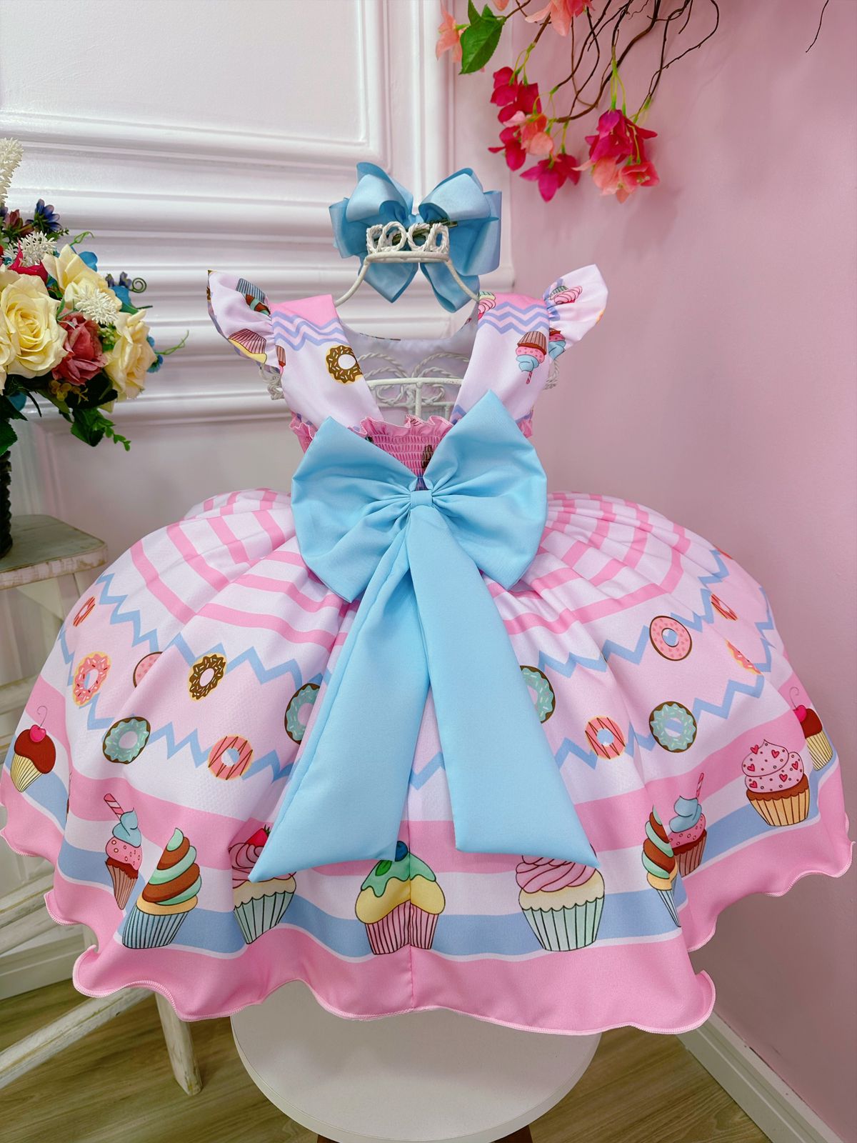 Vestido Infantil Rosa Dulce Mundo Confitería con Broche