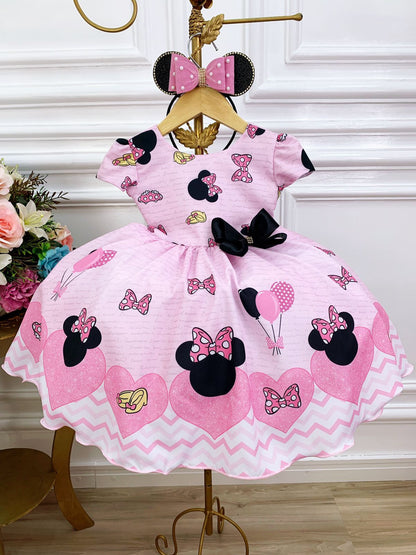 Vestido infantil de Minnie Mouse rosa con broche de lazo de lujo