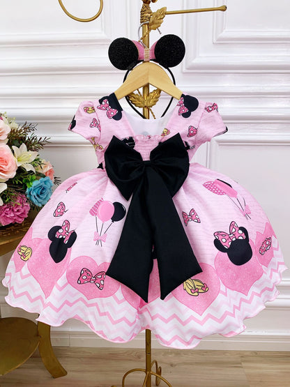 Vestido infantil de Minnie Mouse rosa con broche de lazo de lujo