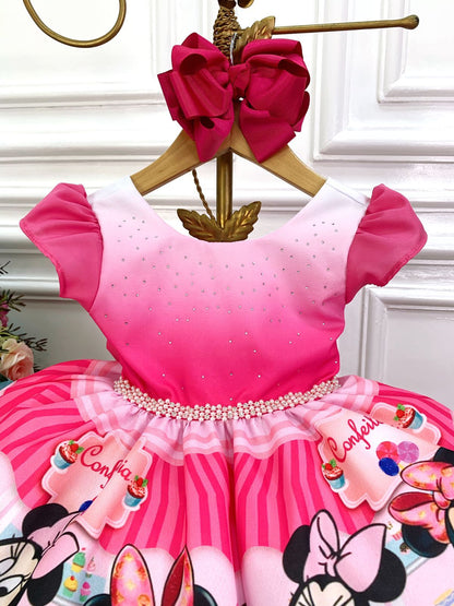 Vestido infantil de Minnie Mouse rosa con pedrería