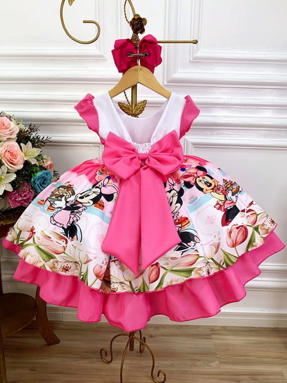 Vestido infantil de Minnie Mouse rosa con pedrería