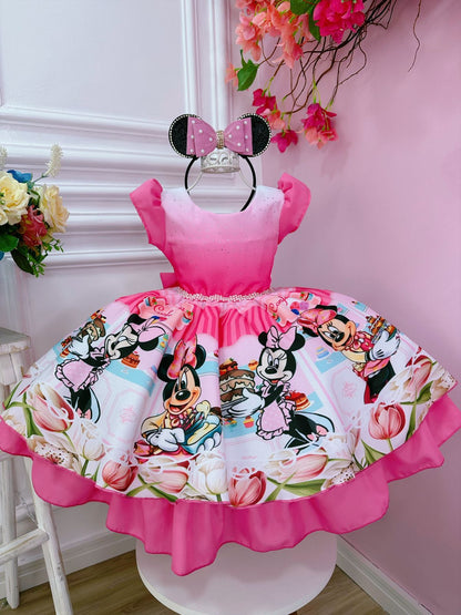 Vestido infantil de Minnie Mouse rosa con pedrería
