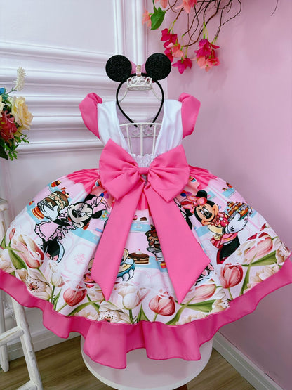 Vestido infantil de Minnie Mouse rosa con pedrería