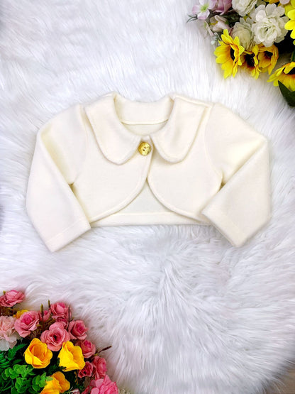 Bolero infantil de lujo suave color marfil con botón