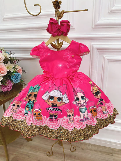 Vestido infantil floral rosa de Lol con broches de lazo