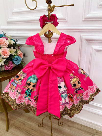 Vestido infantil floral rosa de Lol con broches de lazo