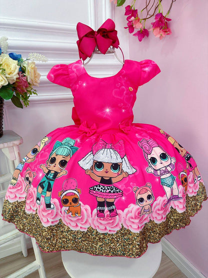 Vestido infantil floral rosa de Lol con broches de lazo