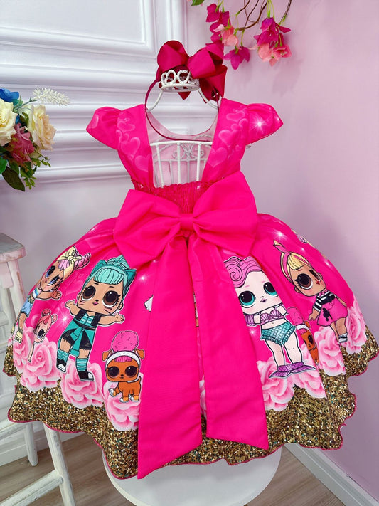 Vestido infantil floral rosa de Lol con broches de lazo