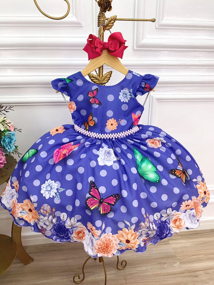 Vestido infantil de jardín de mariposas lila con cinturón de perlas