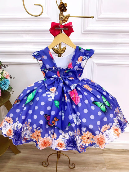 Vestido infantil de jardín de mariposas lila con cinturón de perlas