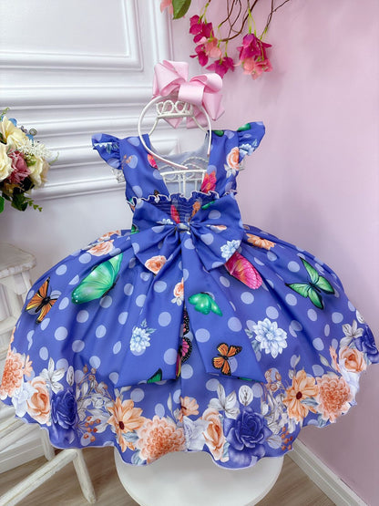 Vestido infantil de jardín de mariposas lila con cinturón de perlas