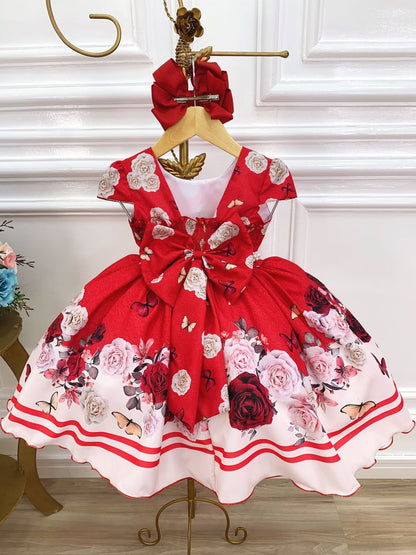 Vestido infantil con perlas del Jardín de Mariposas Rojas